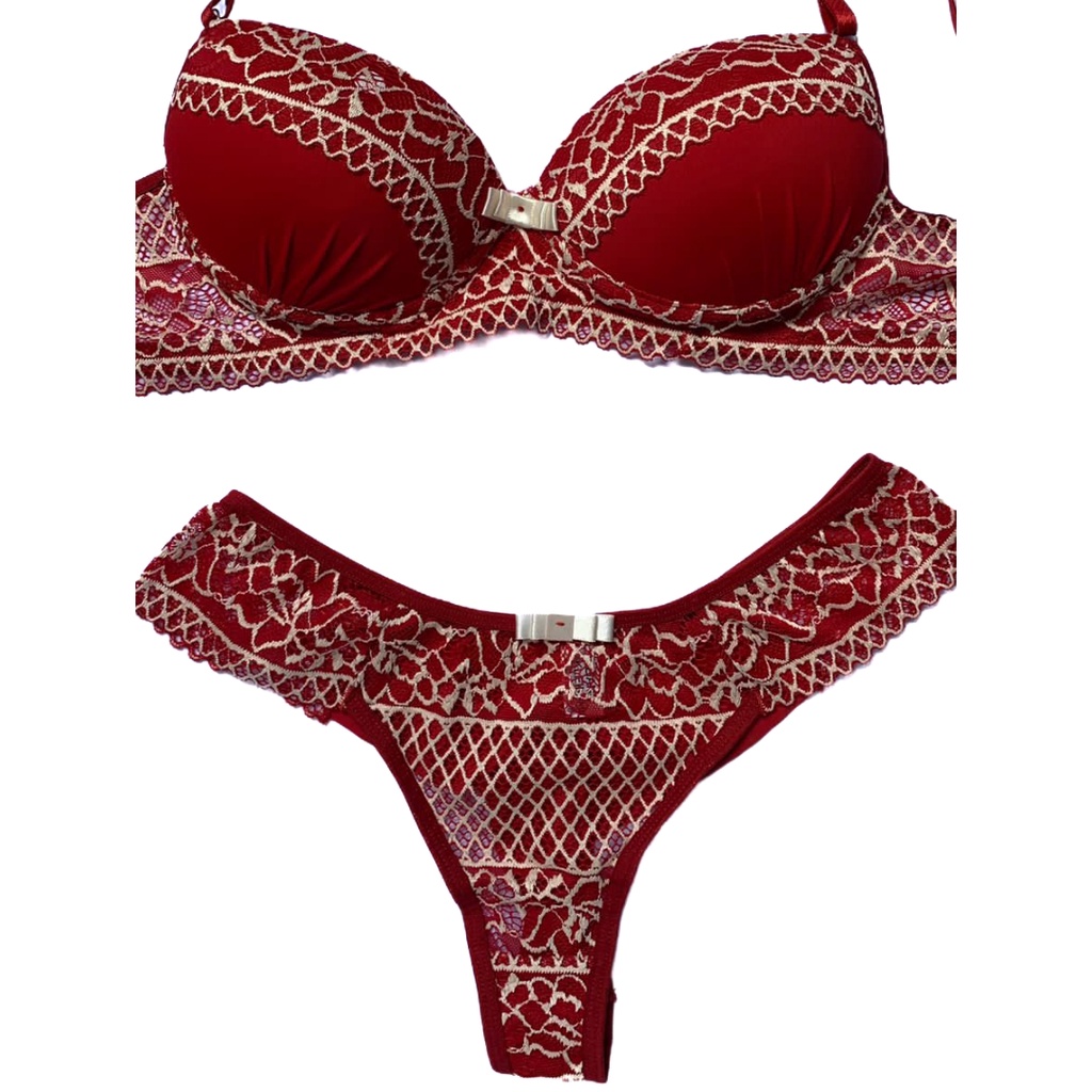 Conjunto Rendado Vermelho Fio Duplo Lingerie Luxo Sensual Shopee Brasil