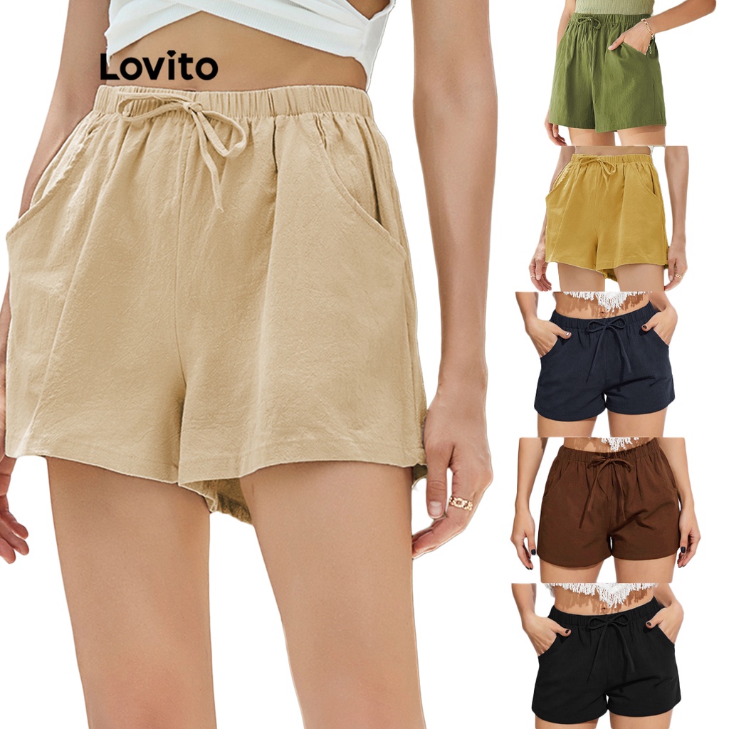 Lovito Shorts Casual Soltinho Elástico na Cintura L02062 Verde