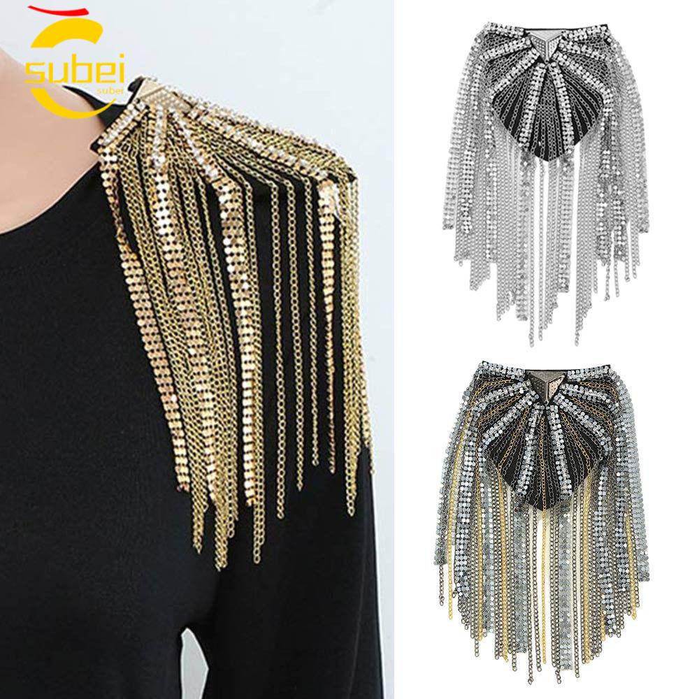 SUBEI Tassel Epaulette Broche De Rhinestone De Corrente Longa