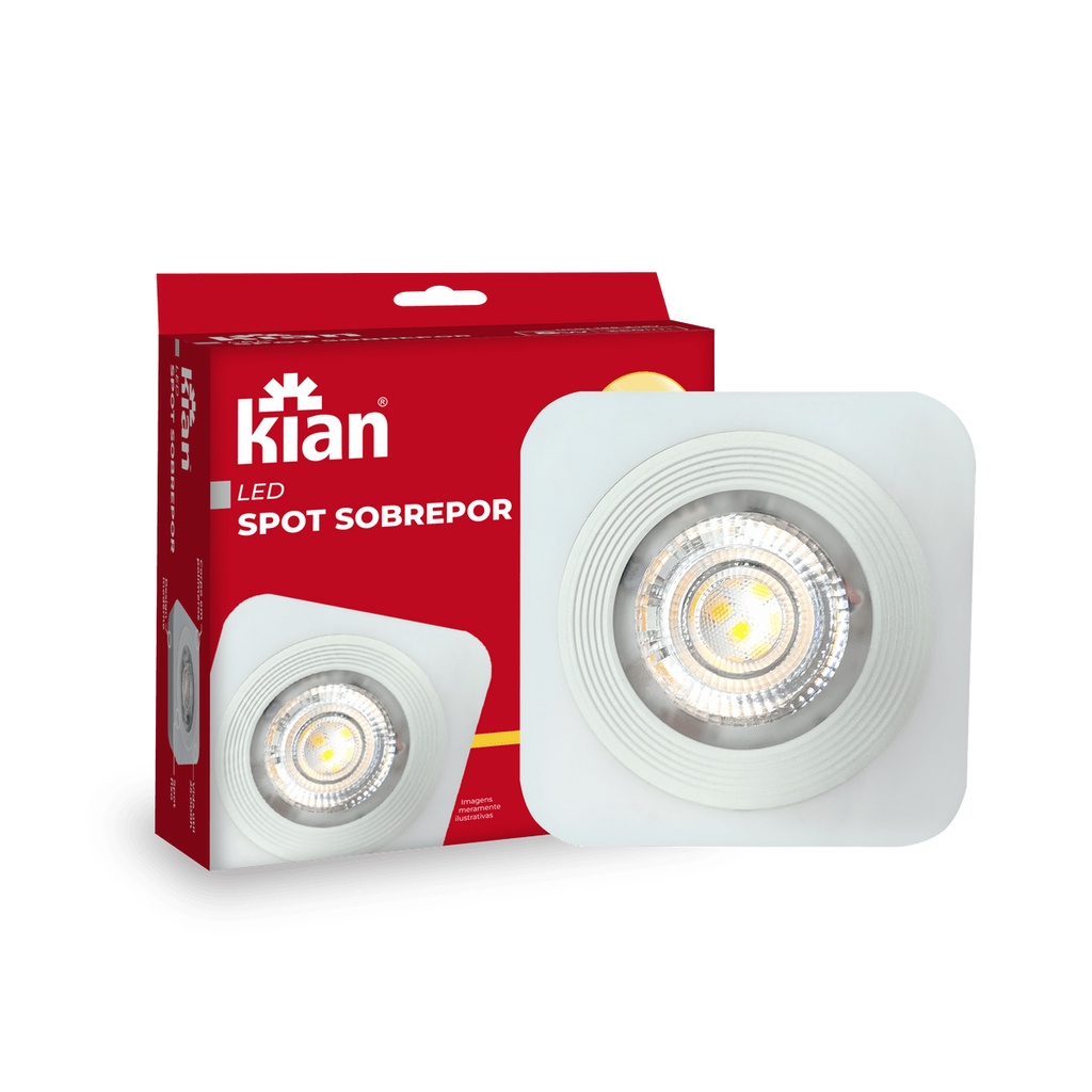 Kit 4 Spot LED Sobrepor Quadrado Branco 5W 3000K Branca Quente Bivolt