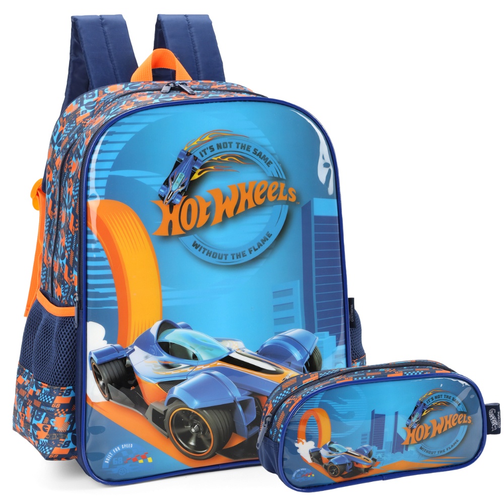 Kit Mochila Infantil Costas E Estojo Hot Wheels Luxcel Azul Shopee Brasil