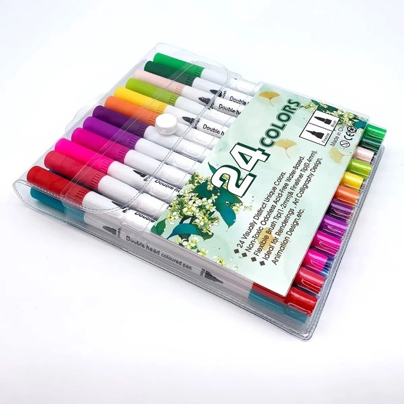 Caneta Brush Pen Kit 24 Ou 12 Cores Ponta Dupla Pincel Estilo