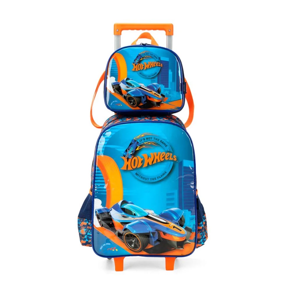 Kit Mochila De Rodinhas Lancheira Hot Wheels Azul Maxlog Shopee