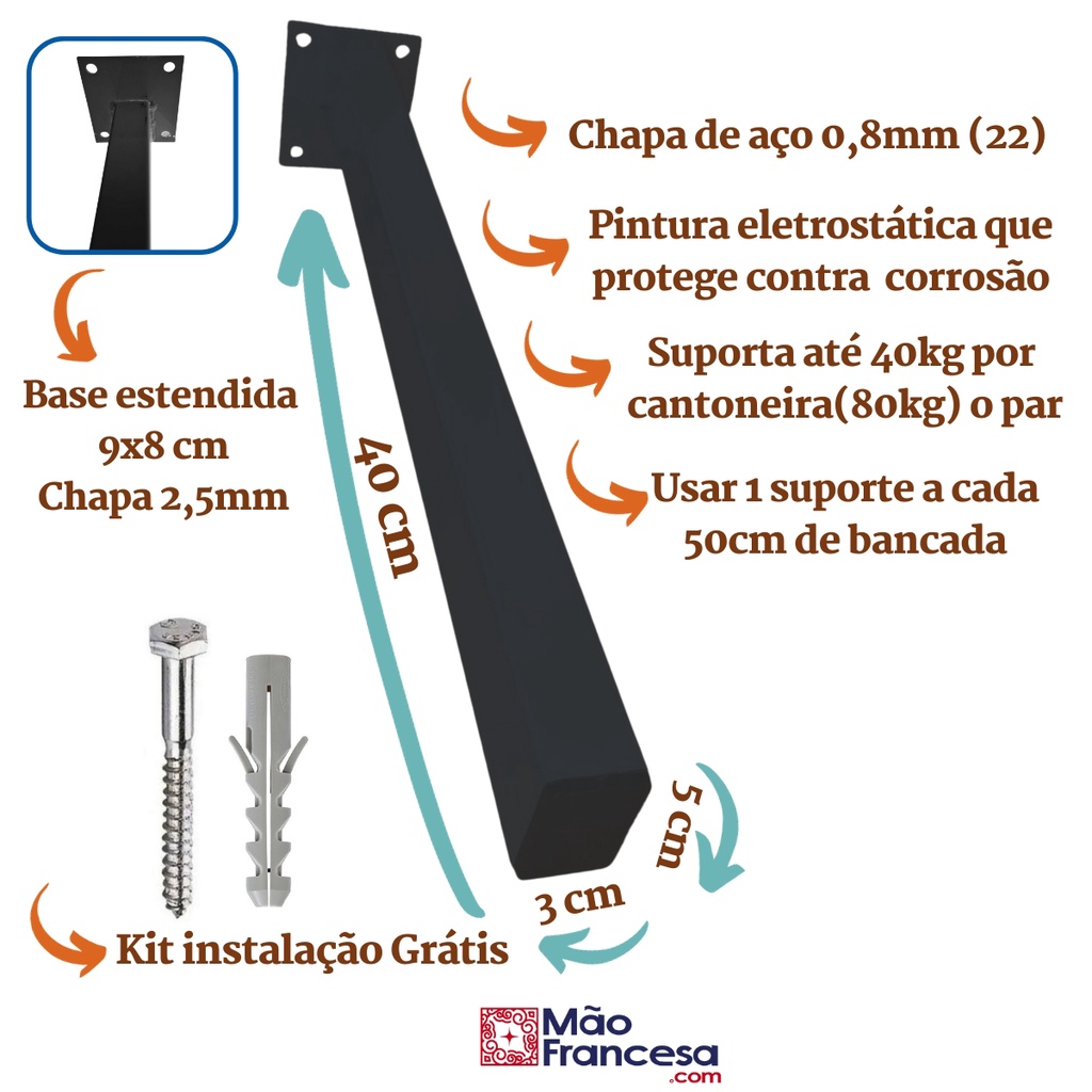 Suporte Para Pia De Parafusar 40cm 5un Grapa Granito Bancada Shopee