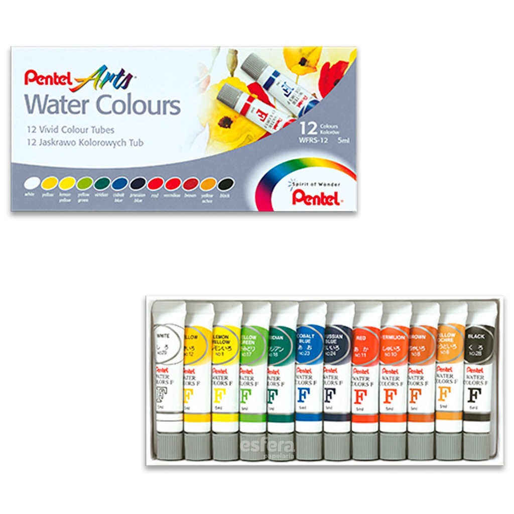 Tinta Aquarela Bisnaga 5ml 12 Cores WFRS PENTEL Shopee Brasil