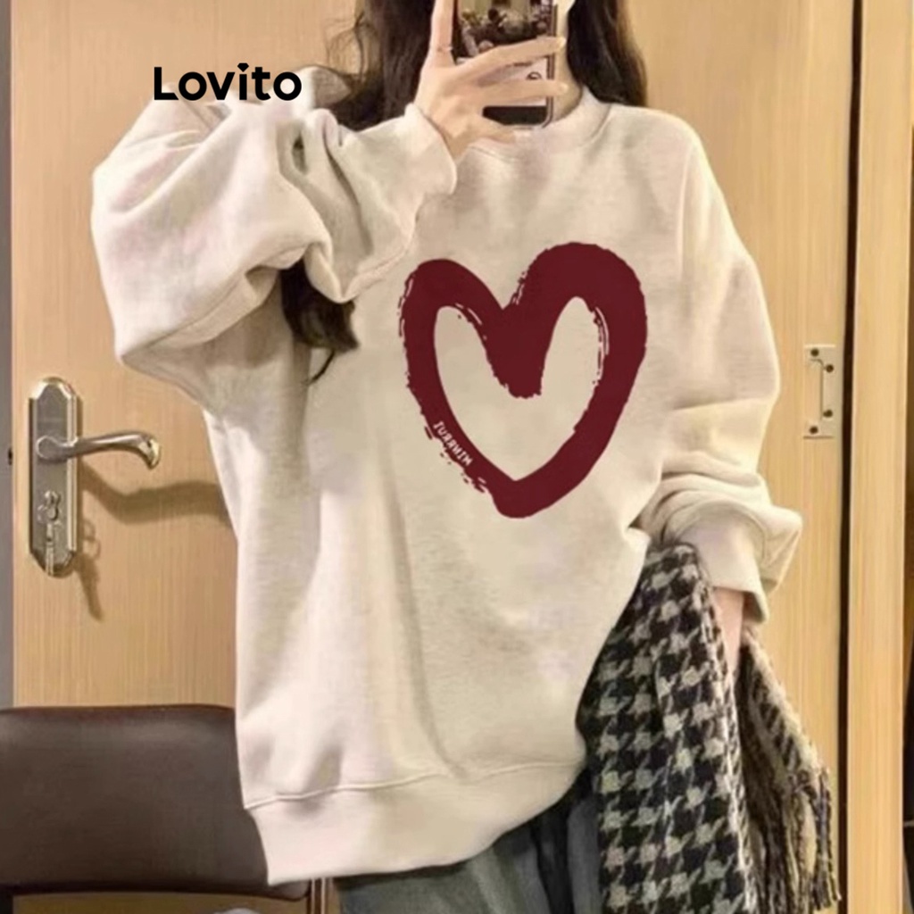 Lovito Moletom Casual Padrão Liso Para Mulheres LNA29109 Branco