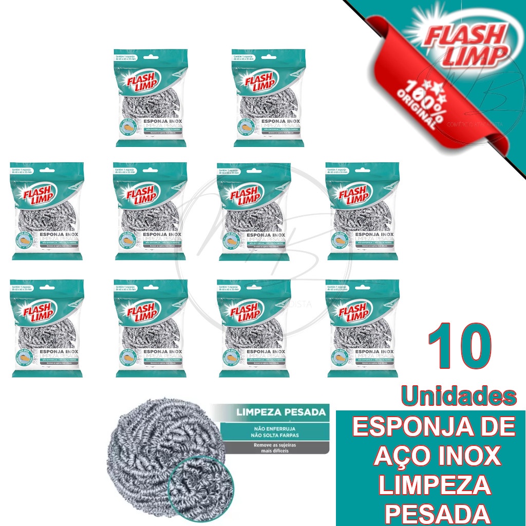 Esponja Limpeza Pesada Inox Ferro E Grelha Flash Limp Shopee Brasil