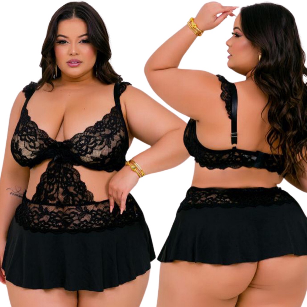 Lingerie Sexy Plus Size Conjunto Camisola E Calcinha Fio Dental 46 Ao