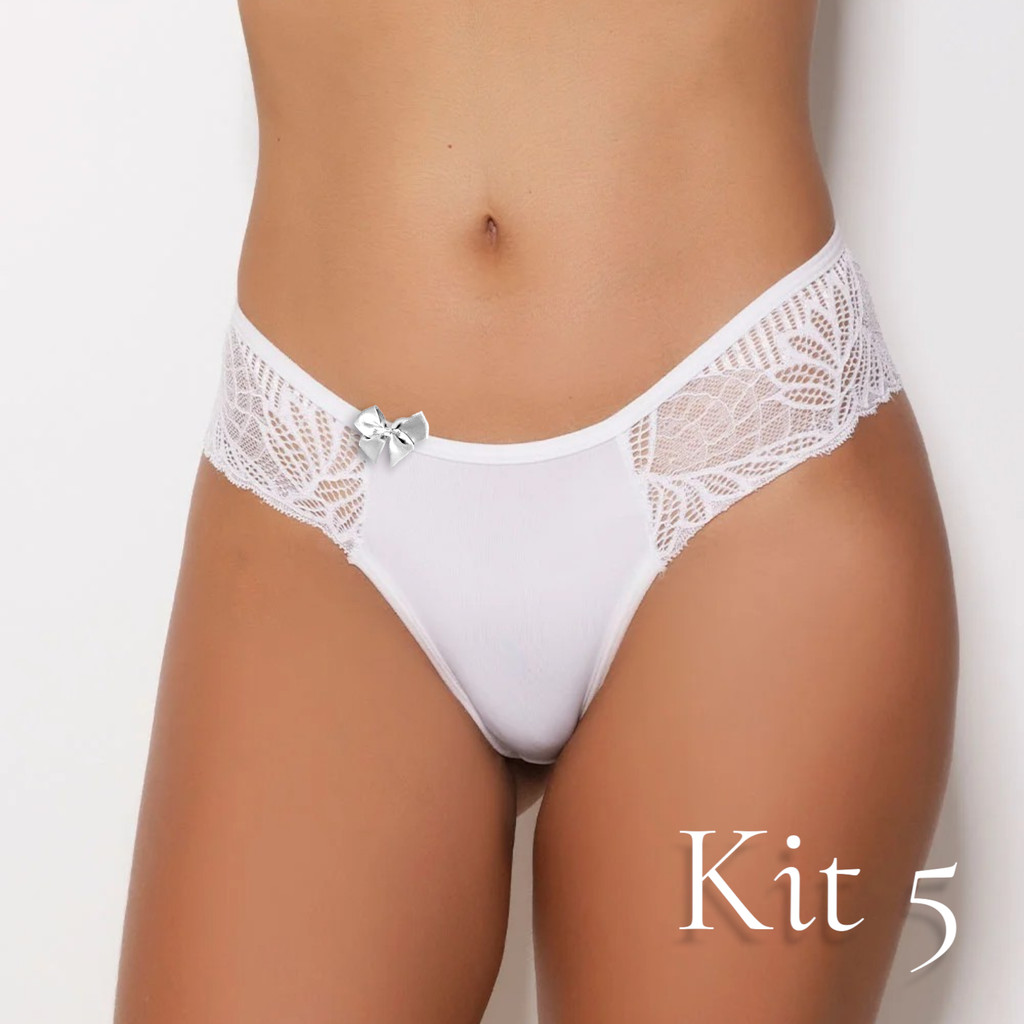 Kit 5 Calcinhas Fio Duplo Renda Atrás Kit Calcinha Rendada Lingerie