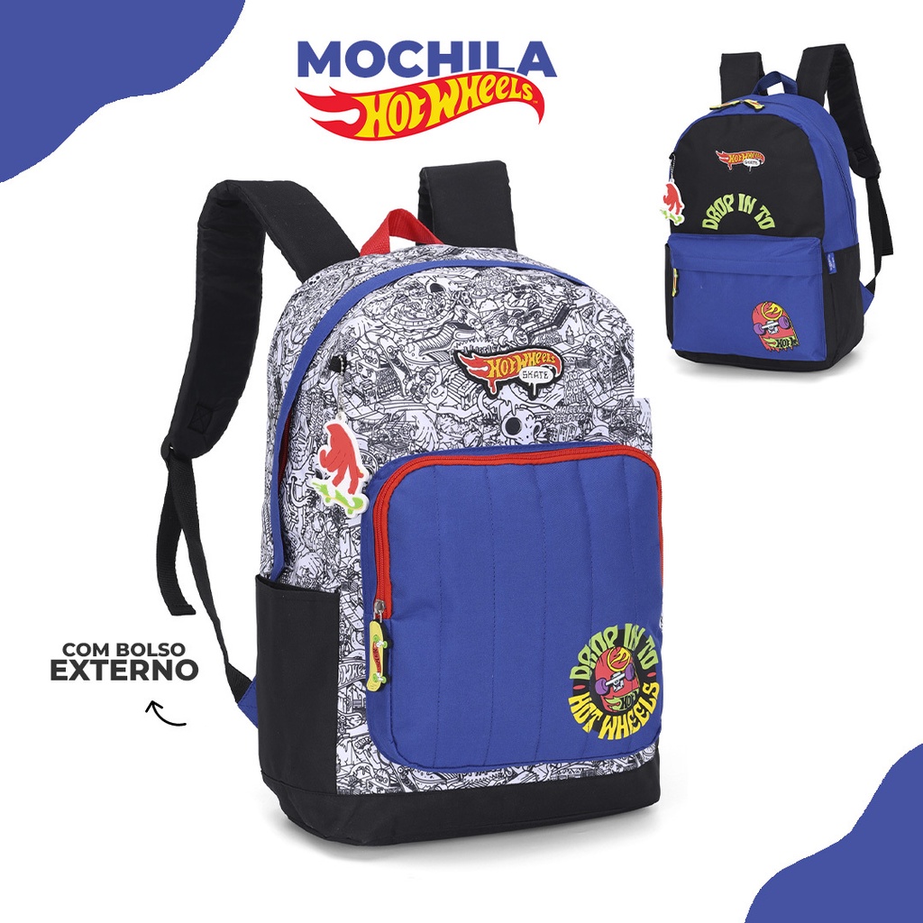 Mochila De Costas Hot Wheels Skate Infantil Juvenil Escolar Teen