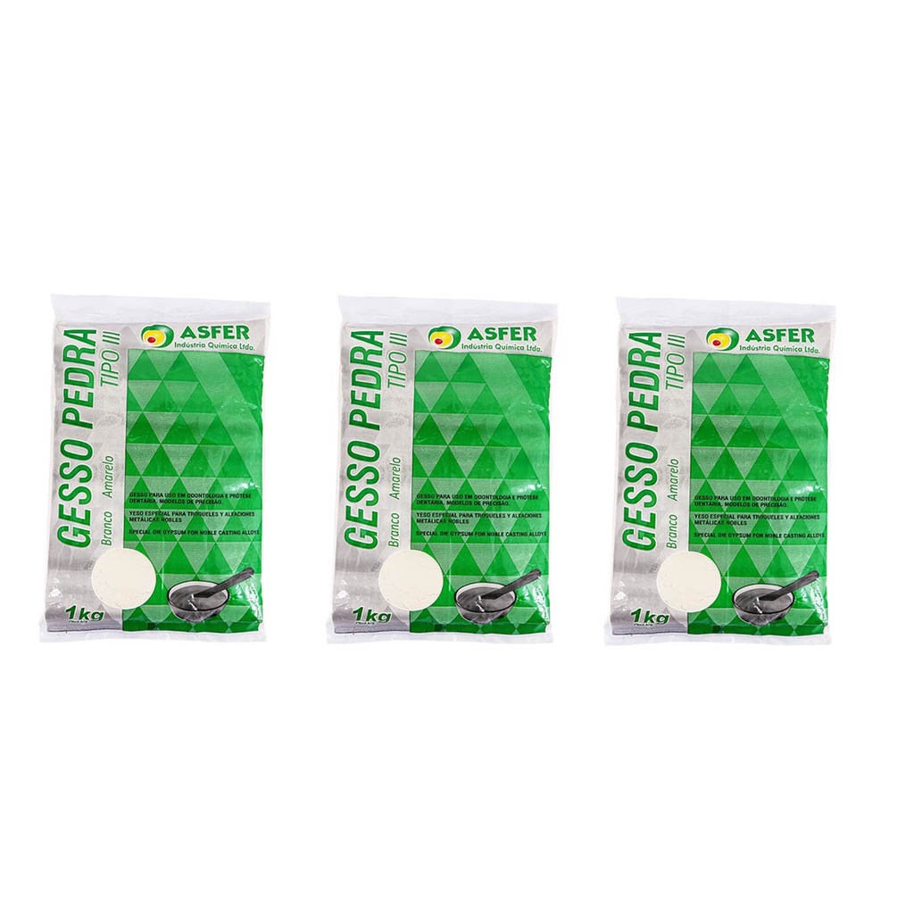 Kit 3 Gesso Pedra Branco Tipo III 1kg Asfer Shopee Brasil