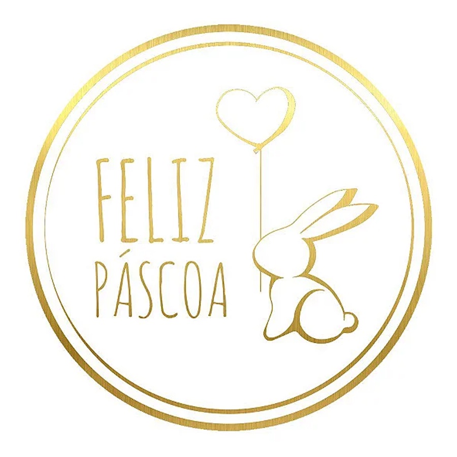 Adesivo Feliz Páscoa Coelho e Coração Ref 2062 Hot Stamping