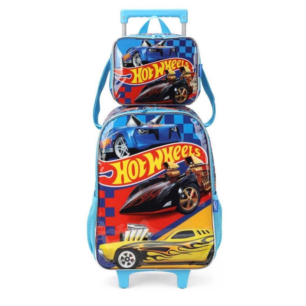 Kit Mochila Escolar Rodinha Lancheira Hot Wheels Preto Azul Shopee Brasil