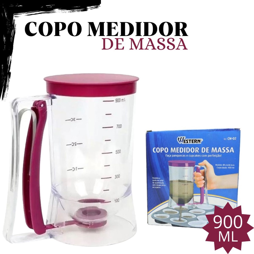 Copo Dispenser Medidor Dosador De Massas Panquecas Bolo Cupcakes 900 Ml