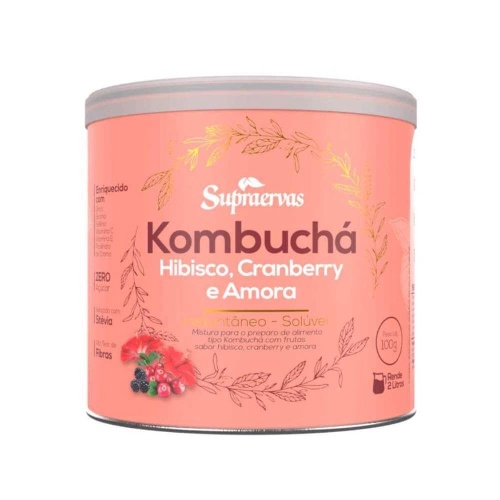 Kombuchá Sabor Hibisco Cranberry Amora ou Abacaxi Hortelã ou