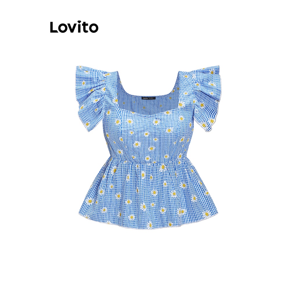 Lovito Blusa Casual Estampa Floral E Babados Na Barra Para Mulheres