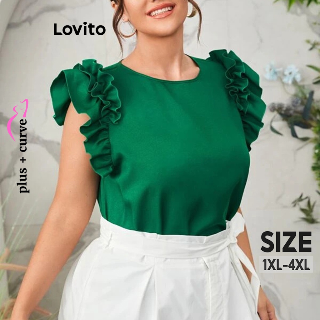 Lovito Blusa Plus Size Curva Elegante Babados Lisos Para Mulheres