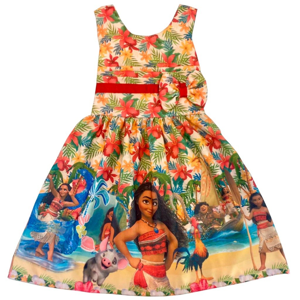 Vestido Infantil Personagem Moana Frozen Magali Patrulha Canina Masha E