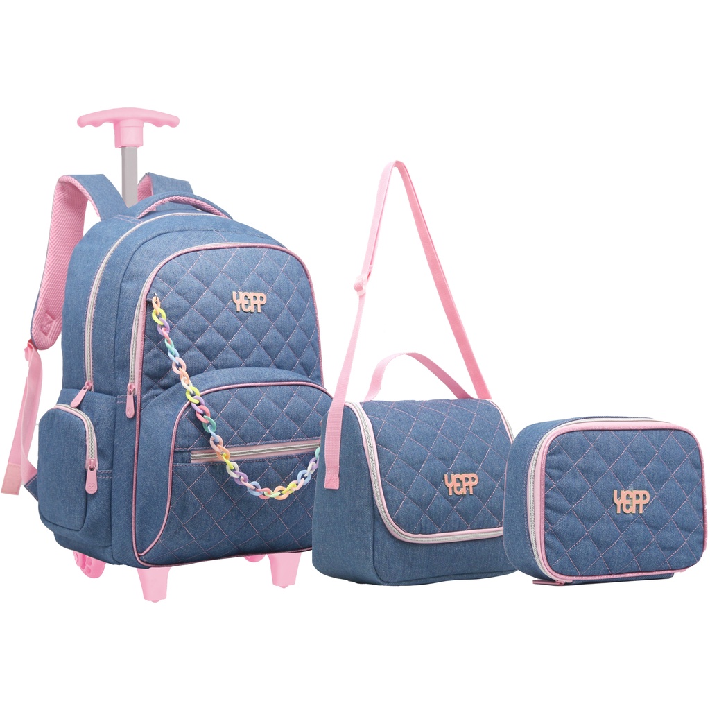 Kit Mochila De Rodinha Lancheira E Estojo Jeans Yepp MF8147 Shopee Brasil