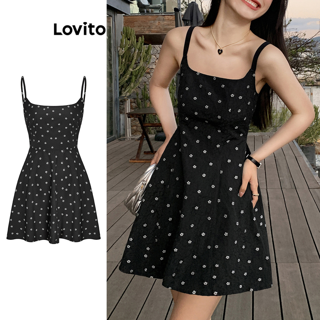 Lovito Casual Vestido Feminino Floral Plissado La O Traseiro