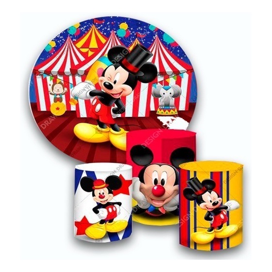 Painel Redondo Trio Capas Cilindros Tecido Circo Mickey Shopee Brasil