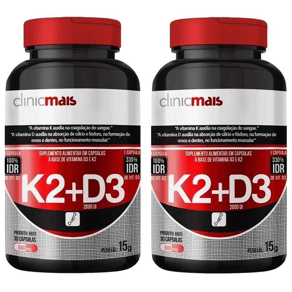 Kit 2x Vitaminas K2 D3 30 Cápsulas ClinicMais Shopee Brasil