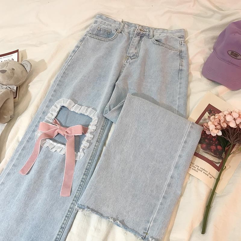 Jeans Mulher Summer New Style Ripped Bow Vers O Coreana Cal A De