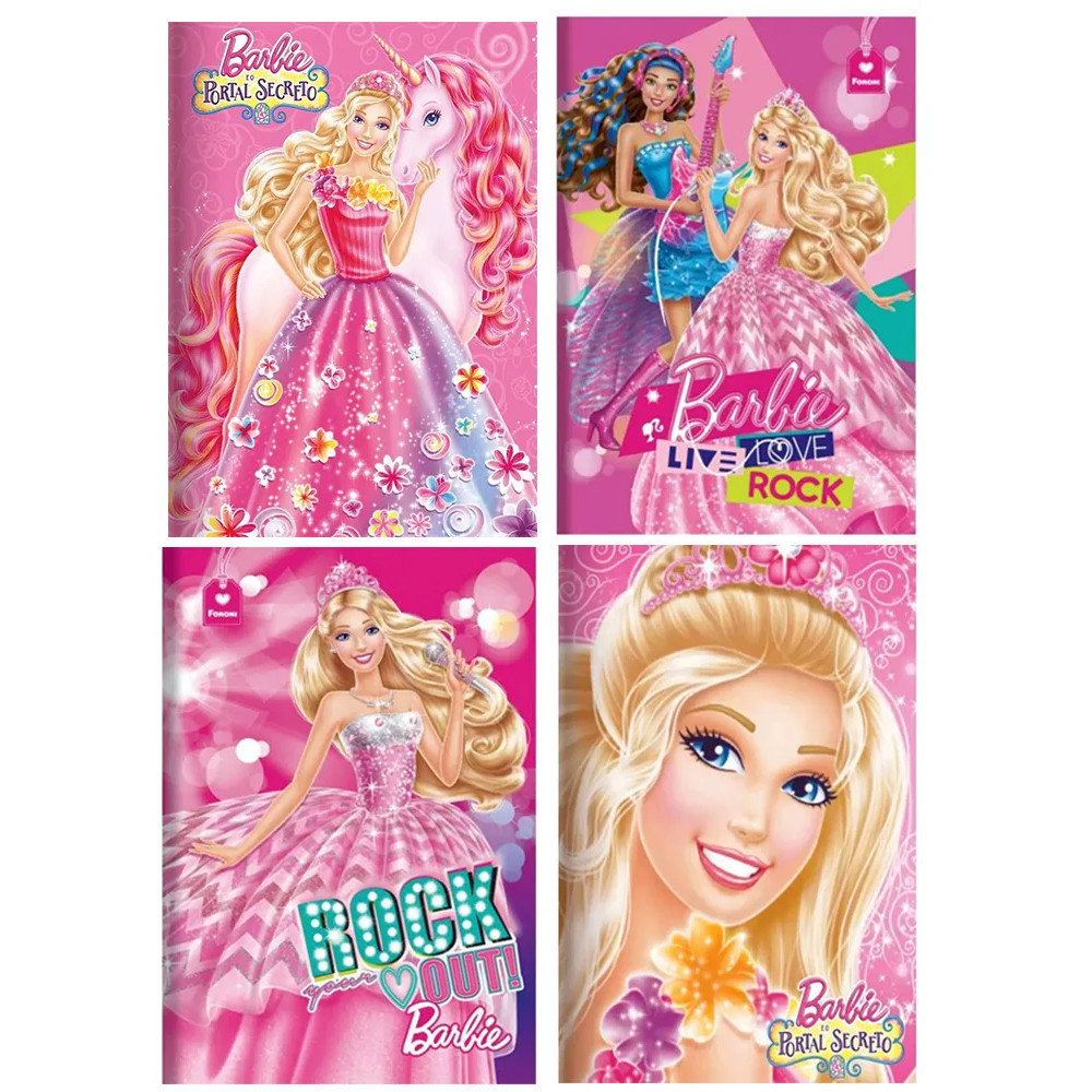 Kit Cadernos Barbie Grande Escolar Costurado Pauta Shopee Brasil