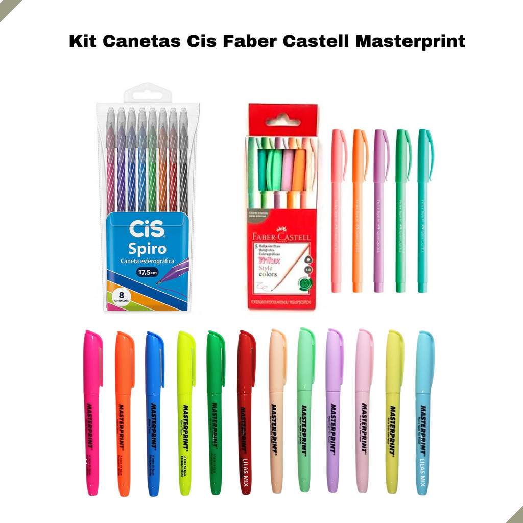 Kit Canetas Cis Spiro Trilux Style Faber Castell E Marca Textos