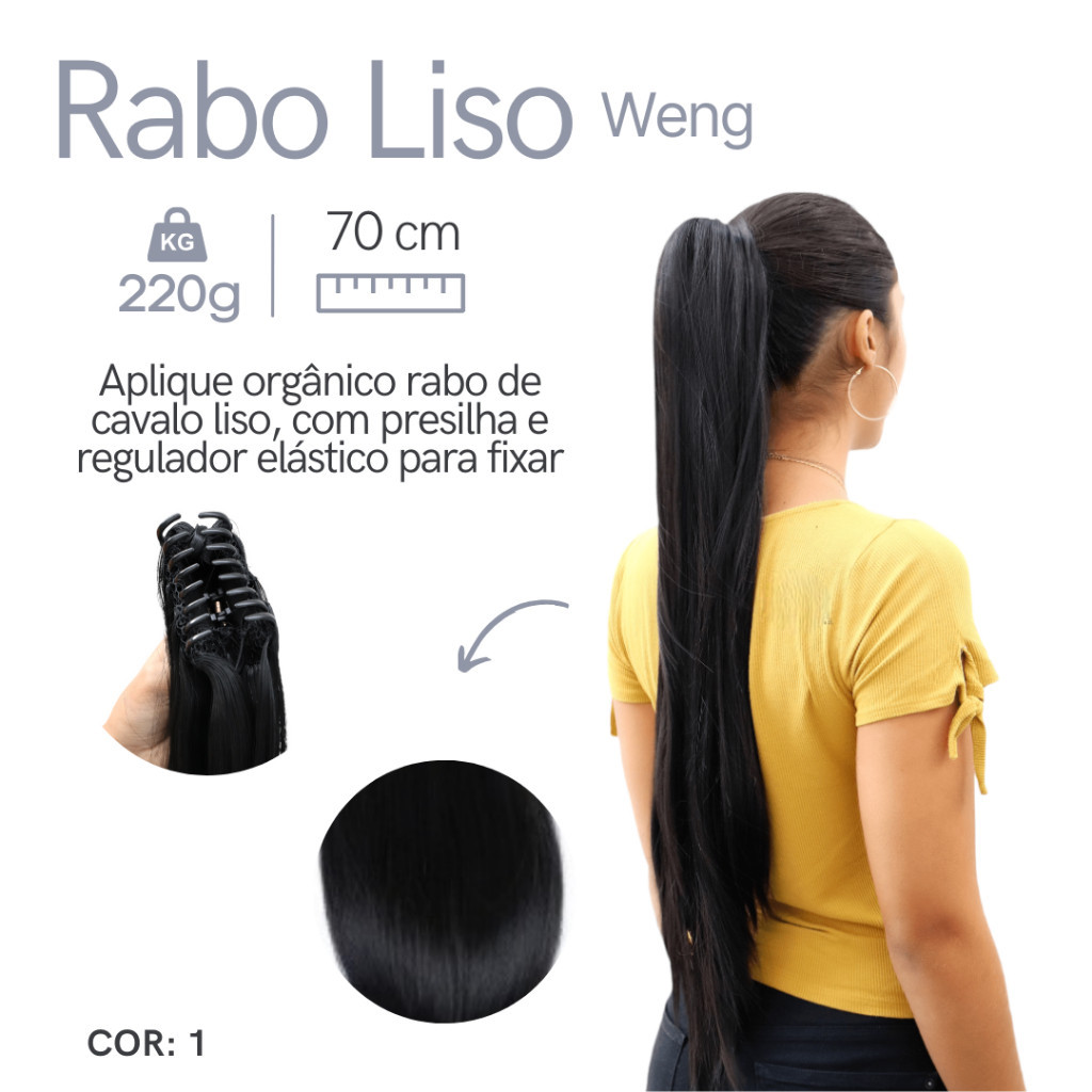 Aplique cabelo rabo de cavalo Presilha Fibra Orgânica Shopee Brasil