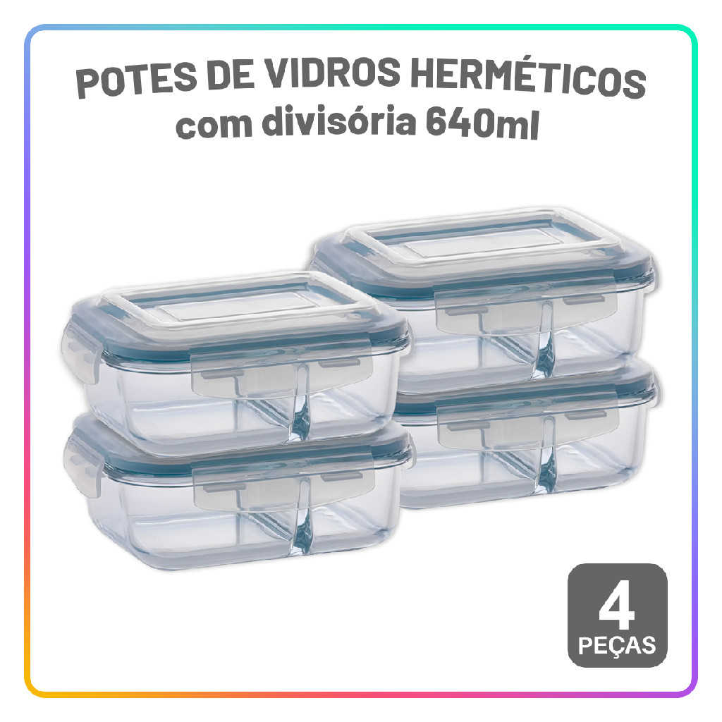 Kit Potes Herméticos 640 ml Divisória Quality House Porta