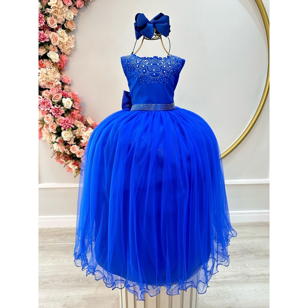 Vestido Infantil Damas De Honra Longo Casamentos Azul Royal C P Rolas