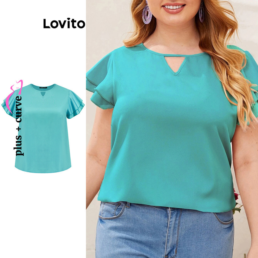 Lovito Blusa Plus Size Curva Casual Recorte Liso E Babados Para