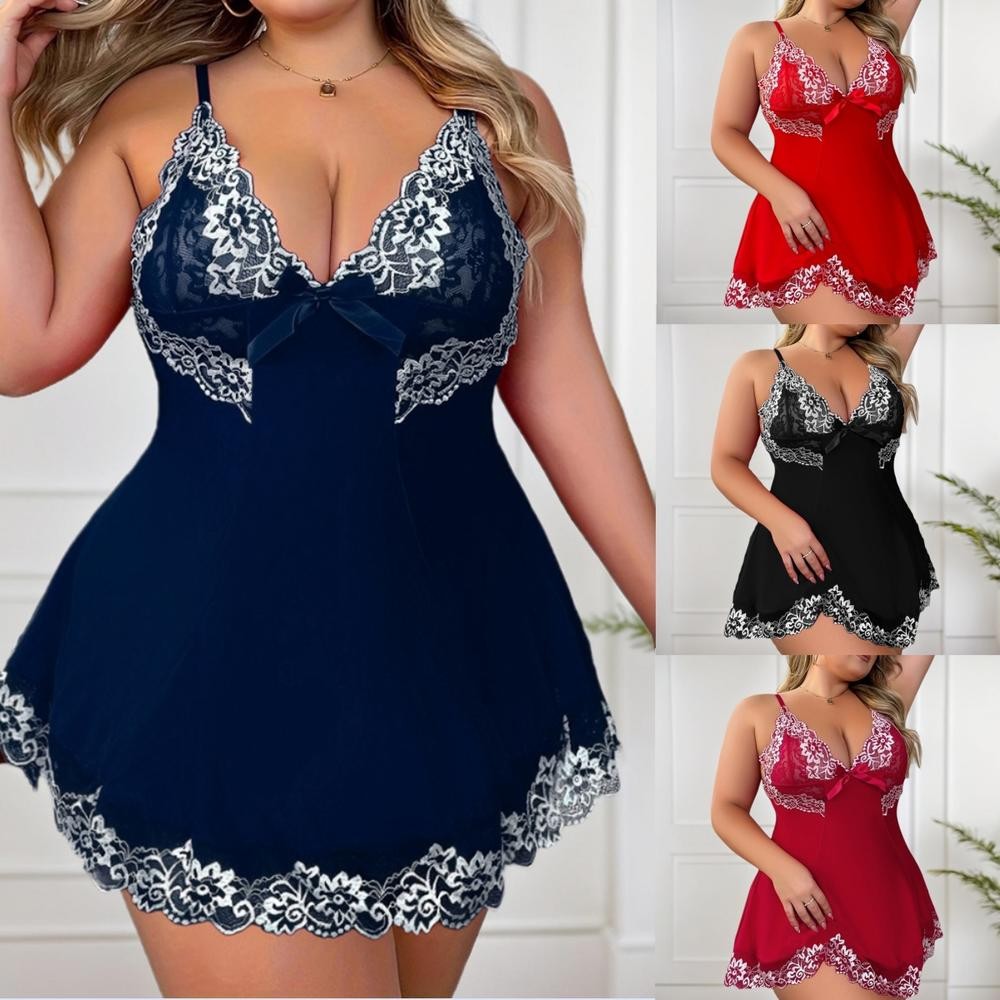 Lingerie Feminina Plus Size Cetim Renda Chemise Camisola Sexy