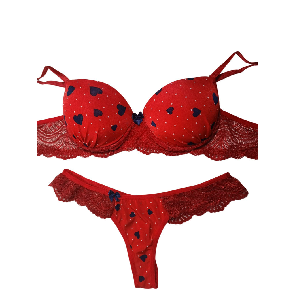 Conjunto Lingerie Vermelho Coração Shopee Brasil