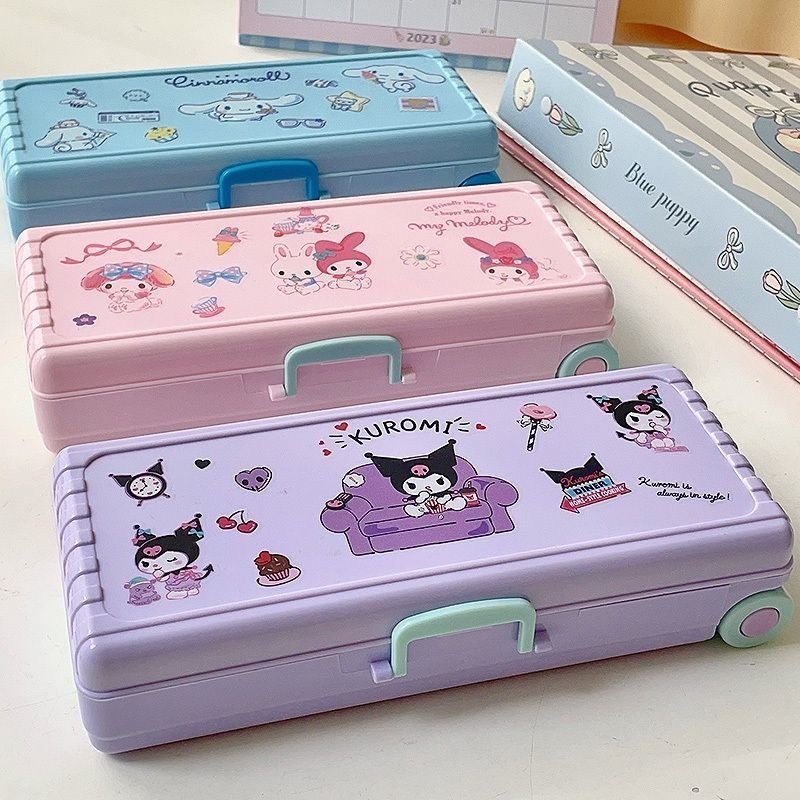 Sanrio Trolley Case Em Formato De Caneta De Camada Dupla Estojo De