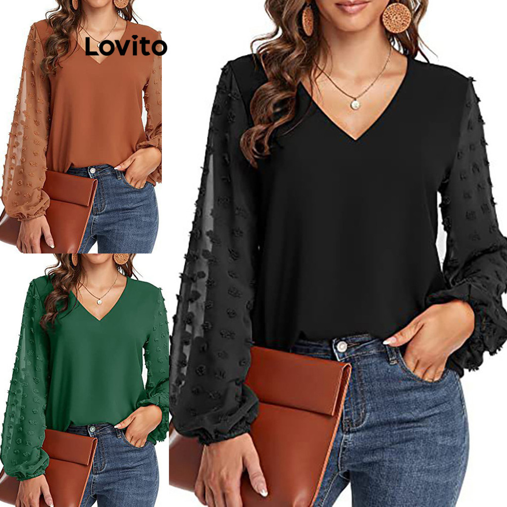 Lovito Blusa Transparente Casual Costura Em Tecido Liso Para