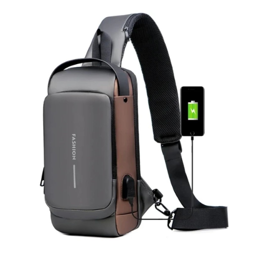 Mochila De Ombro Transversal Compacta Unilateral Usb Trava De C Digo