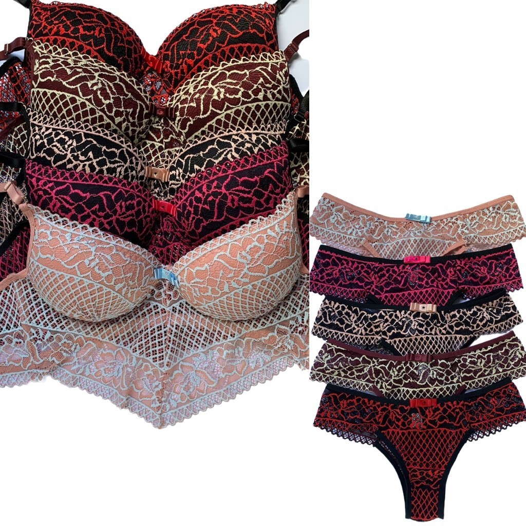 Conjunto Lingerie Cropped Luxo Sensual Renda Preto Rosa Shopee Brasil