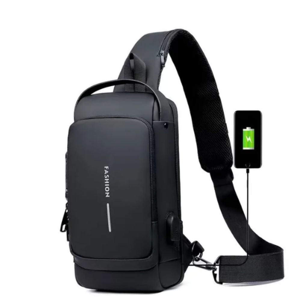 Mochila De Ombro Transversal Compacta Unilateral Usb Trava De C Digo