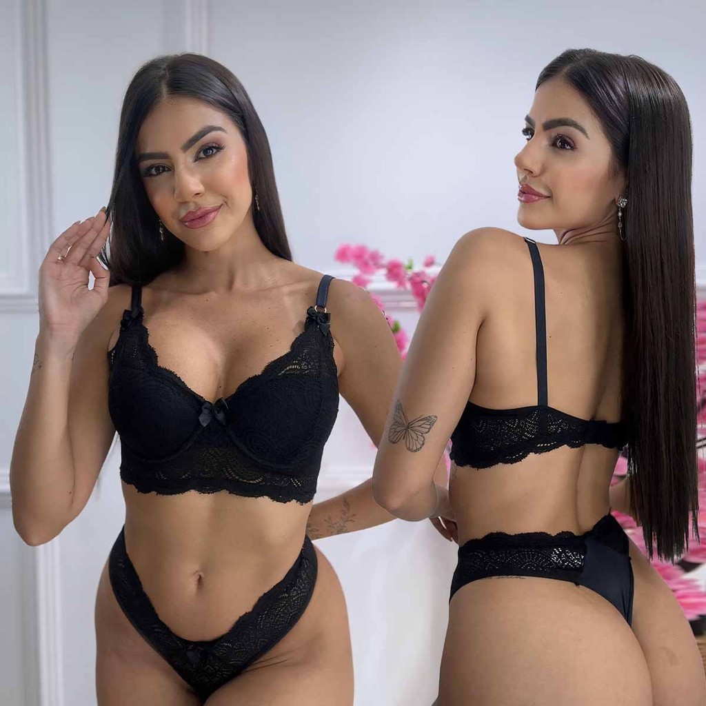 Conjunto Lingerie Renda Sexy Bojo Calcinha Fio Dental Sensual