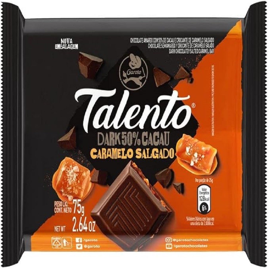 Chocolate Garoto Talento Dark Cacau Caramelo Salgado G Shopee