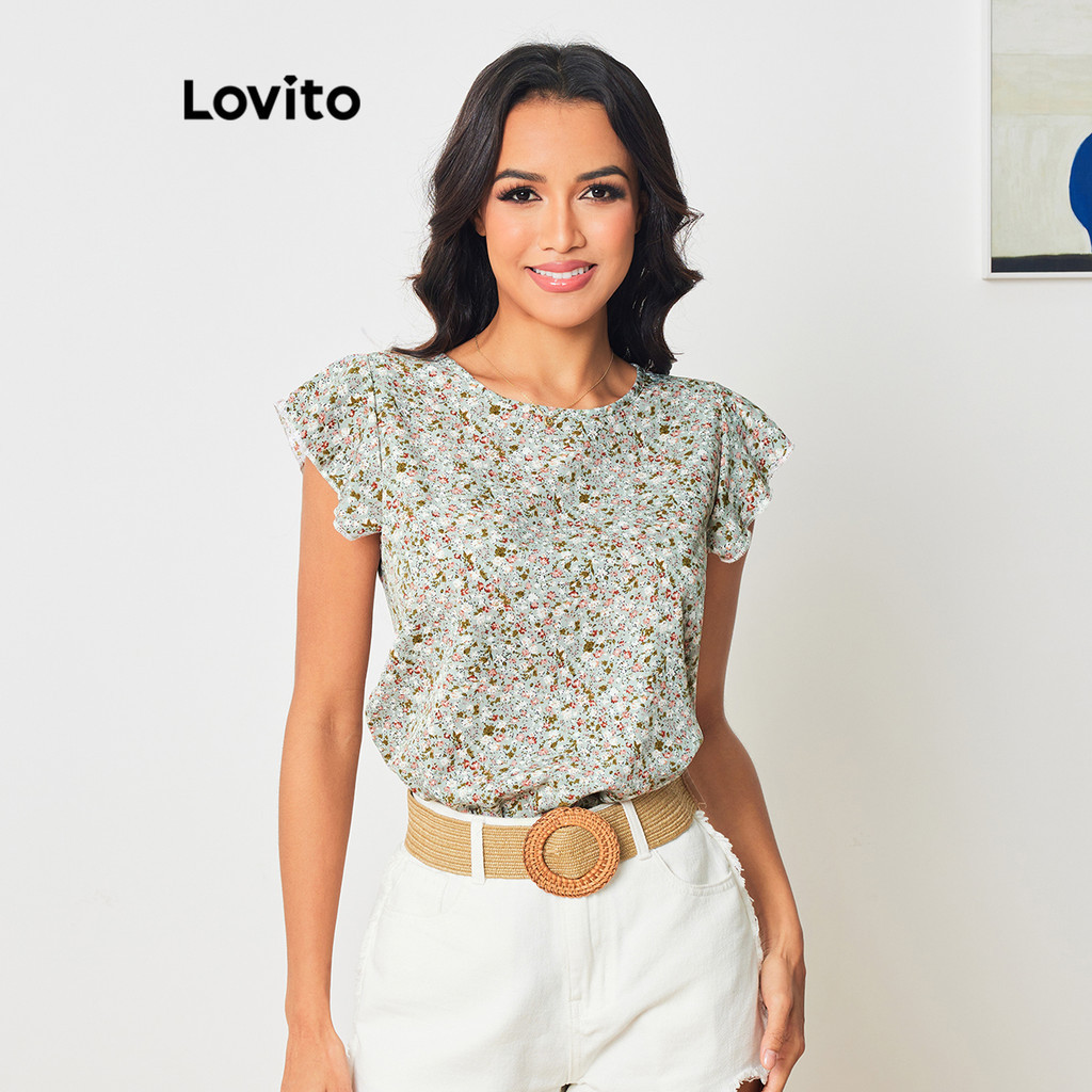 Lovito Blusa Babado E Estampa Floral Boho Para Mulheres LBL08033