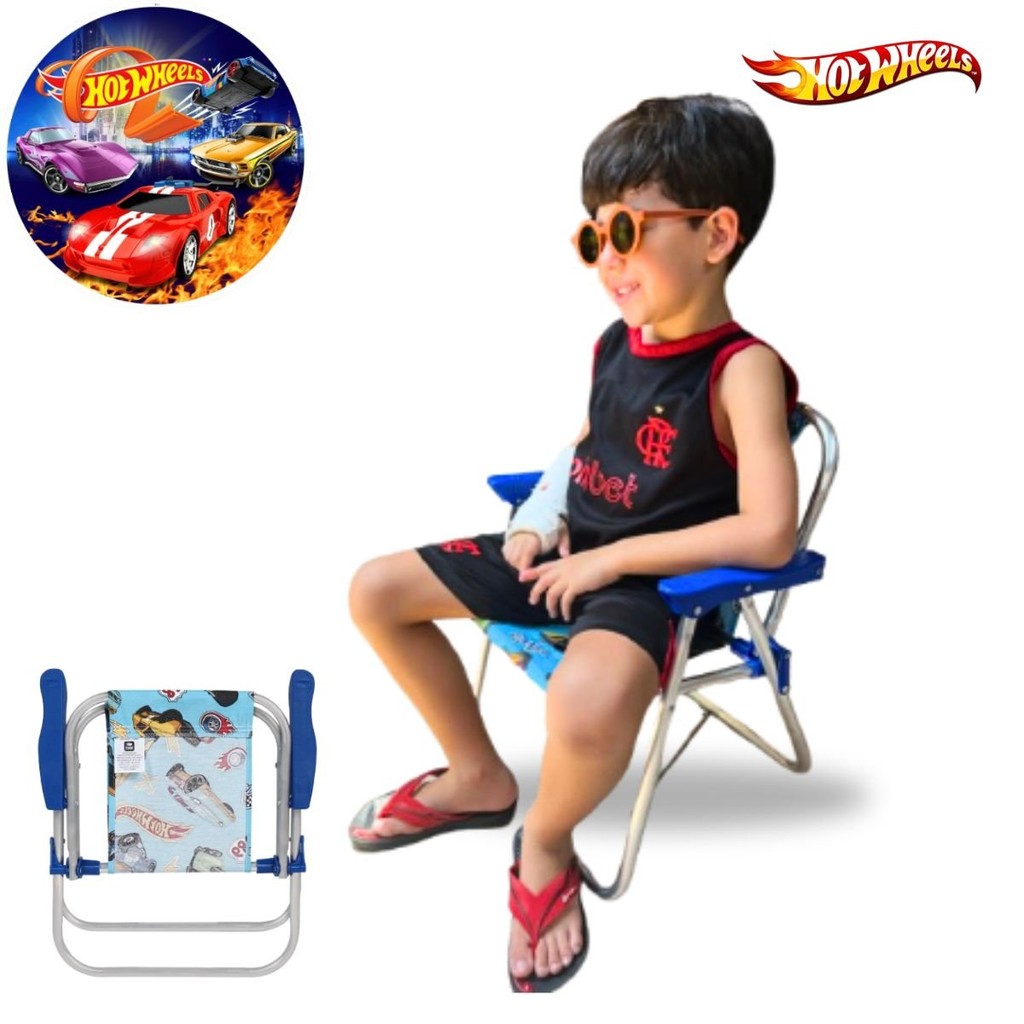 Cadeira de Praia de Alumínio Infantil Piscina Barbie Hot Wheels Bel