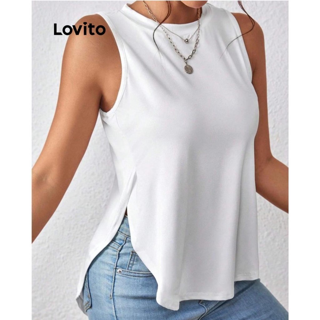 Lovito Regata Casual Simples Dividida Para Mulheres Lnl Shopee