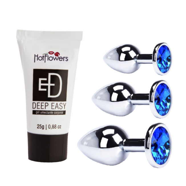 Kit Plug Anal Pequeno Medio e Grande Aço Inox Todos os Tamanhos Gel Lubrificante Anal Deep