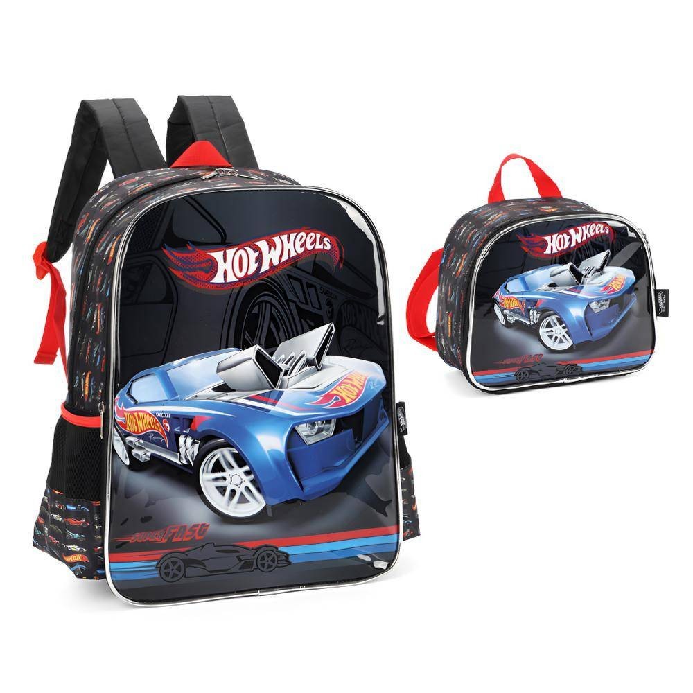 Kit Mochila De Costas Hot Wheels Lancheira Preto Shopee Brasil