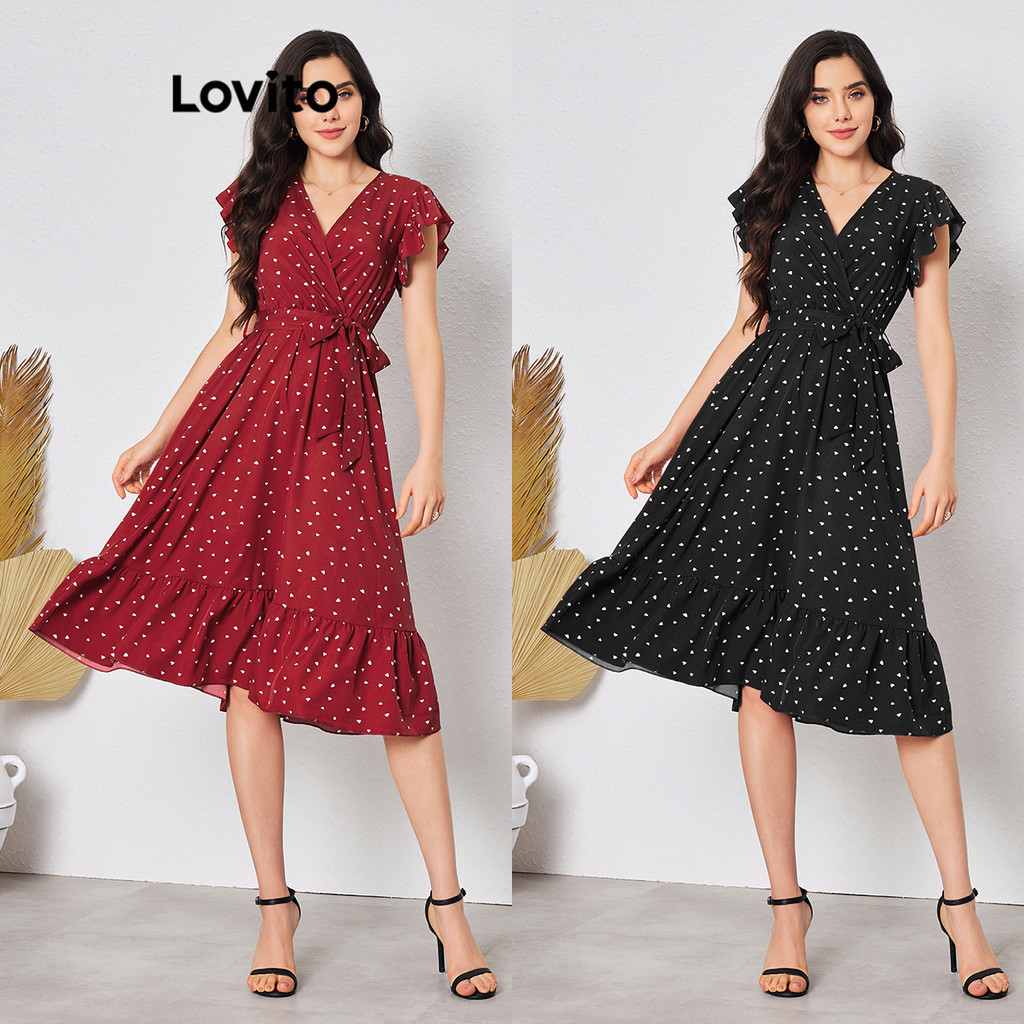 Lovito Vestido Babado E Cinto E Estampa Floral Boho Para Mulheres