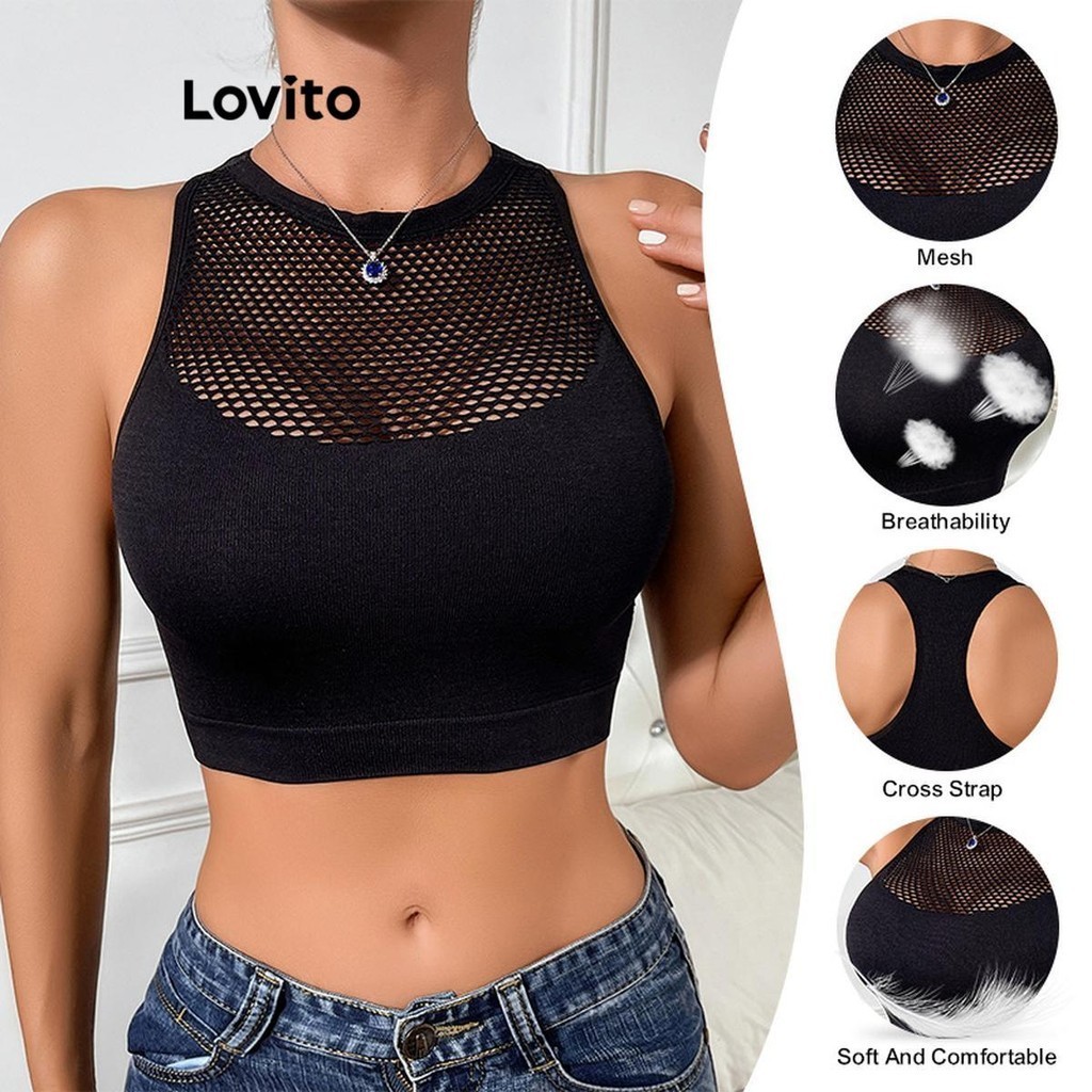 Lovito Sutiã esportivo esportivo liso transparente para mulheres