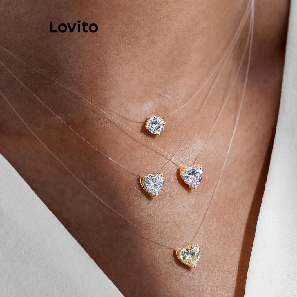 Lovito Colares Elegantes De Strass Ziron Em Forma De Coração Para